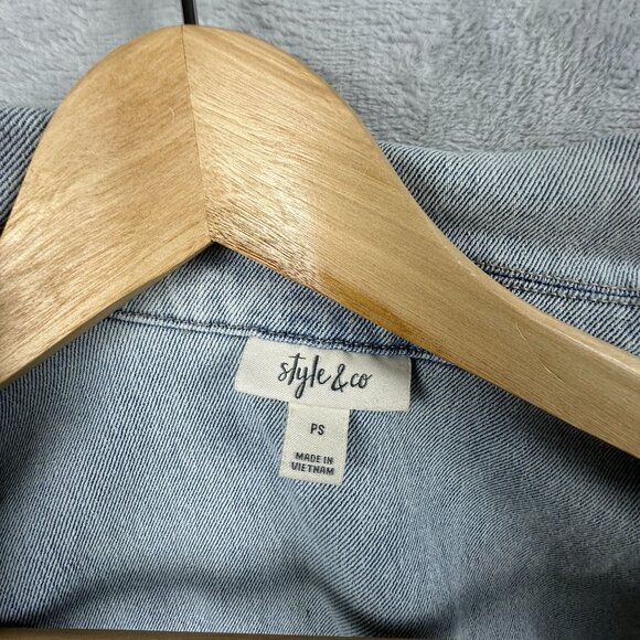 Style & Co Denim Jean Jacket Womens Size PS Light Wash Button Front Blue - Picture 4 of 11